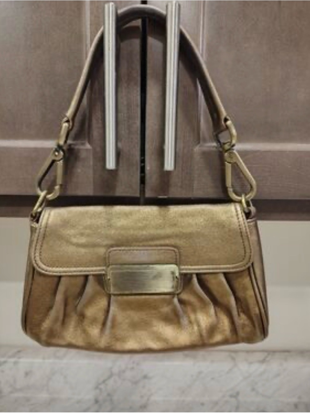 Express Metallic Bronze Shoulder Bag with Top Handle